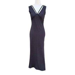 Formula X Vintage Y2K Sleeveless Strap V-Neck Side Slit Gray Bodycon Maxi Dress